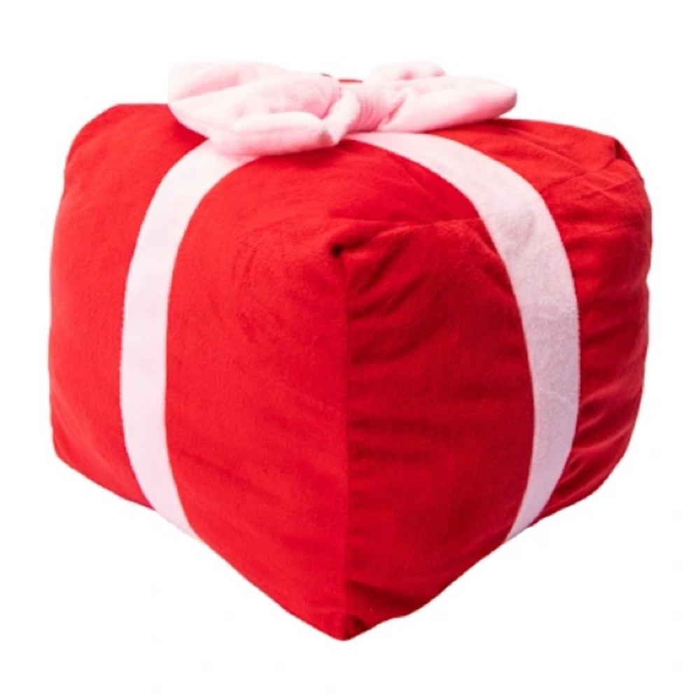 Pink Bow Red Present Decorative Holiday Plush Decor Pillow